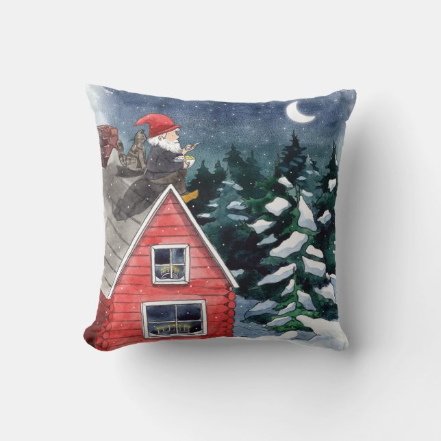 Almofada Scandinávia Tomten Natal Gnome Watercolor (Frente)