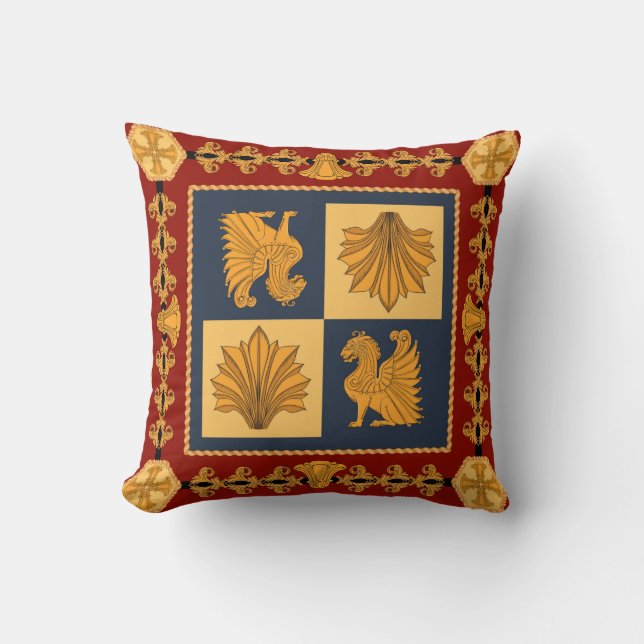 Almofada Scarf com leões sentados em ouro. Elementos separa (Frente)