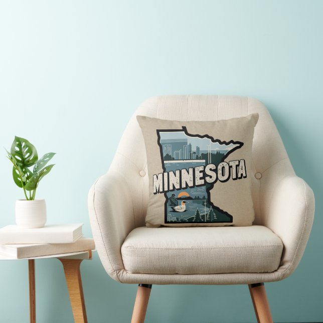 Almofada Scenic Minnesota Retro State Silhouette (Cadeira)