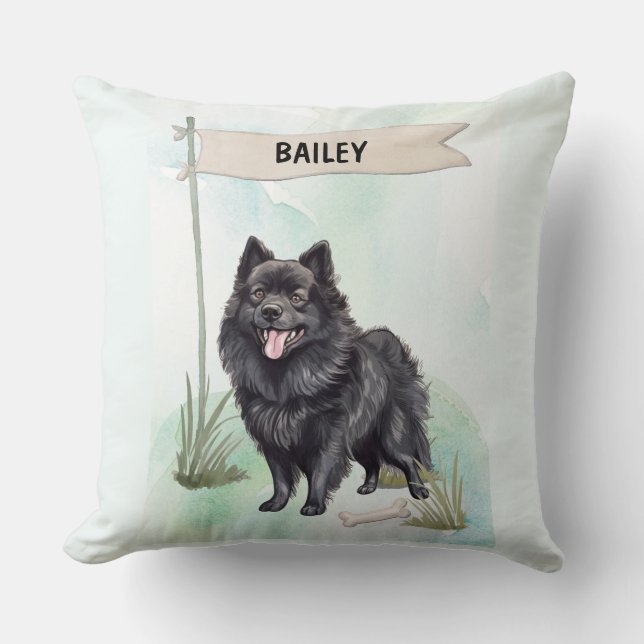 Almofada Schipperke Aquarela Cachorro Personalizado (Frente)