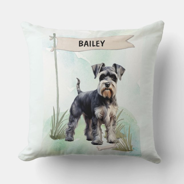 Almofada Schnauzer Aquarela Cachorro Personalizado (Frente)