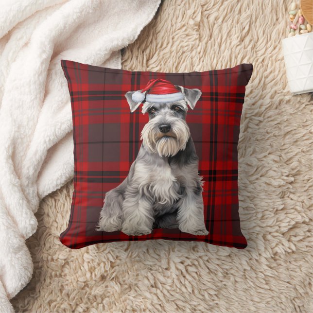 Almofada Schnauzer Dog Seasonal Red Plaid Christmas Holiday (Cobertor)