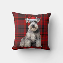 Almofada Schnauzer Dog Seasonal Red Plaid Christmas Holiday