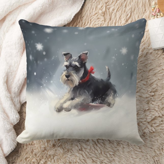 Almofada Schnauzer miniatura Natal neve inverno (Cobertor)