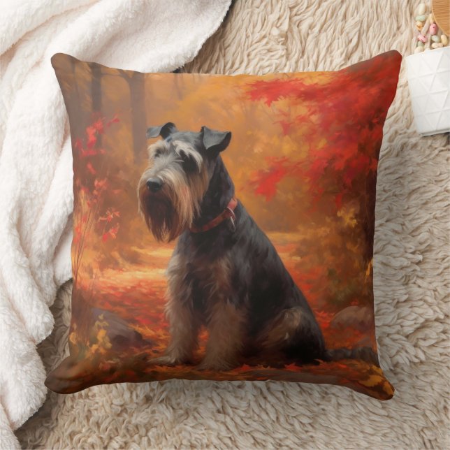 Almofada Schnauzer nas Folhas de Outono Caídas Inspira (Cobertor)