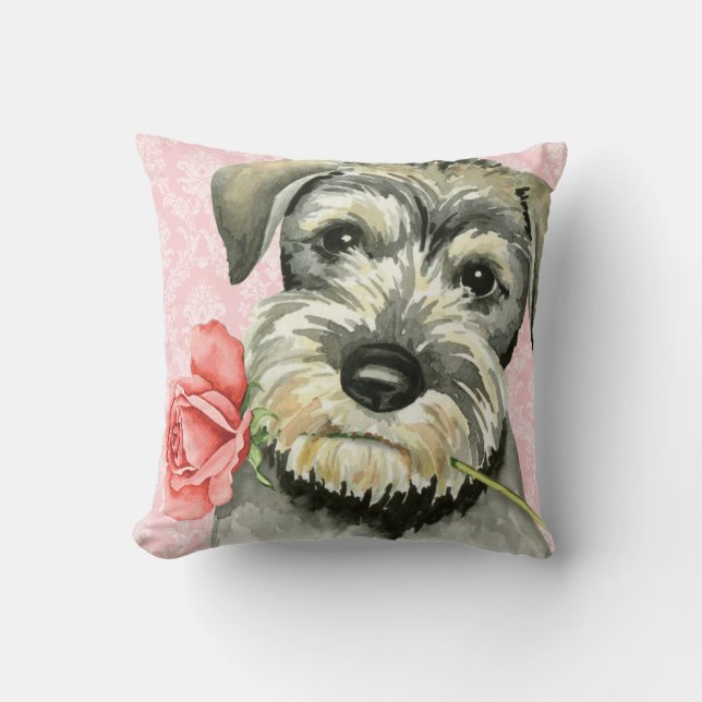Almofada Schnauzer padrão do rosa dos namorados (Frente)
