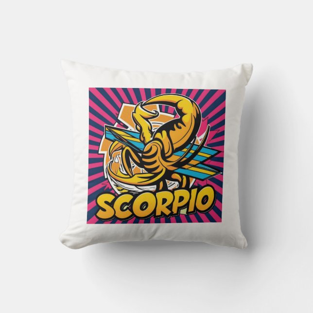 Almofada Scorpio Vibes Zodiac Design (Estilo Comic) (Frente)