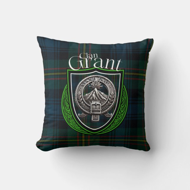 Almofada Scottish Clan Grant Tartan e Crest (Frente)
