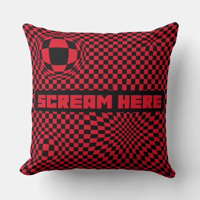 Almofada Scream Here | Red Checkered Optical Illusion Throw (Frente)