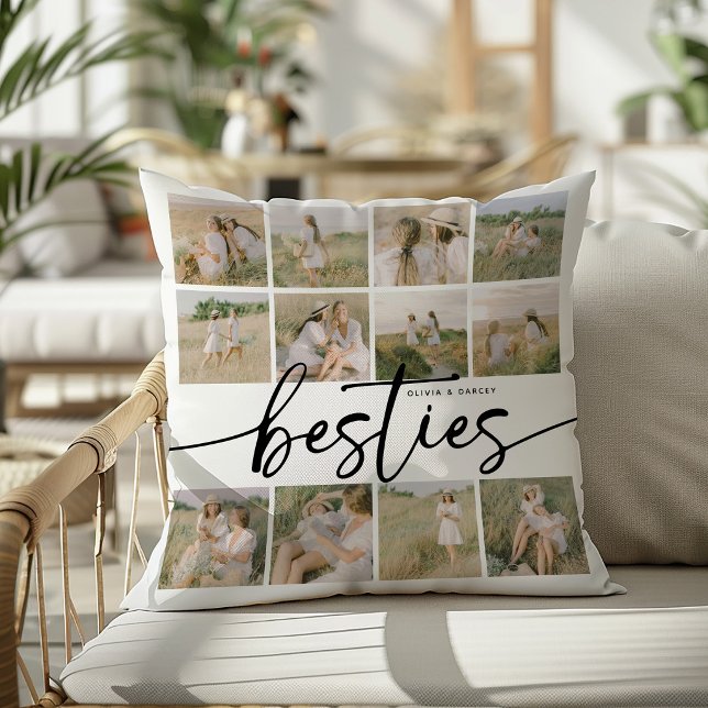 Almofada Script Besties Photo Collage Personalized (Criador carregado)