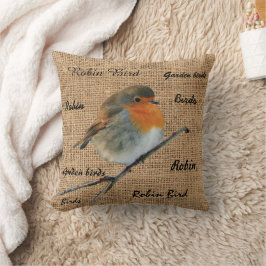 Almofada Script burlap do Modern Vintage Robin Bird