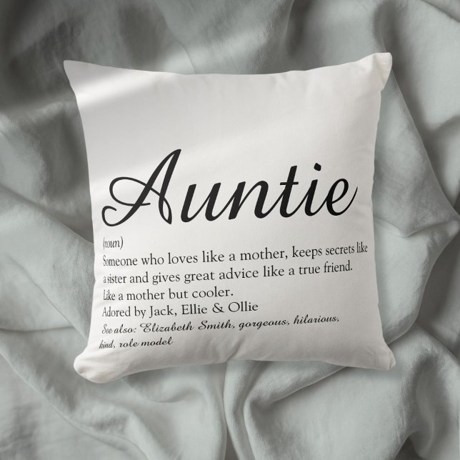 Almofada Script Chic Preto e Branco da Tia Definição (Aunt Auntie Definition Black and White Chic Script Throw Pillow)