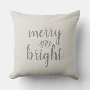 Almofada Script de Cinza de Natal feliz e Brilhante
