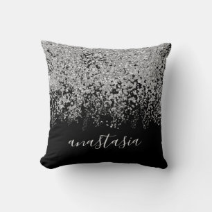 Almofada Script de Espumante Glamoroso de Glittery Silver T