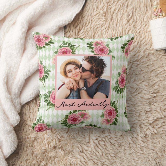 Almofada Script de Foto de Casal Floral Citação de Amor   (Cobertor)