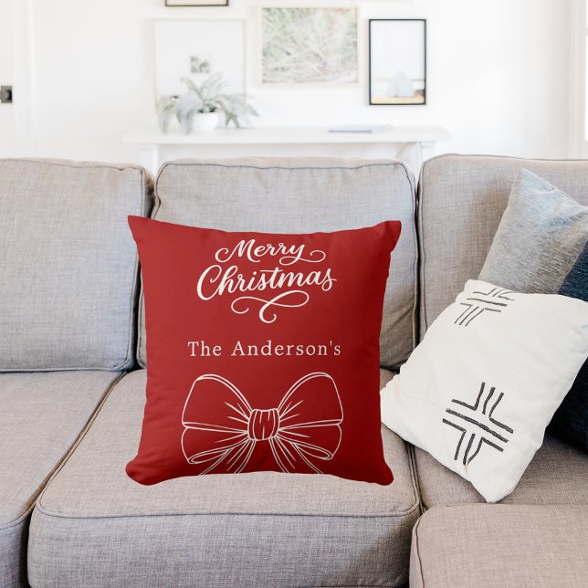 Almofada script de laço doodle vermelho de natal  (Criador carregado)
