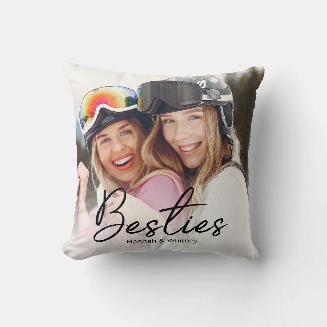 Almofada Script de Melhores Amigas Foto Personalizada (Frente)