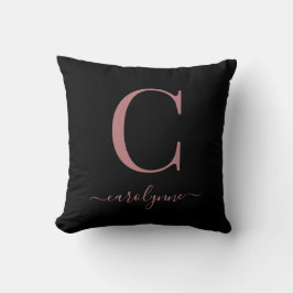 Almofada Script de Monograma Dourado Elegante Rosa preto