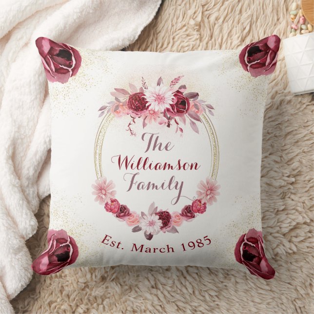 Almofada Script de Monograma Floral Cor-de-Rosa Elegante (Cobertor)