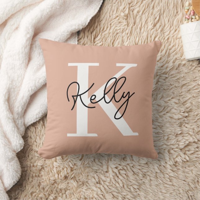 Almofada Script de Monograma Rosa Blush Moderno (Cobertor)