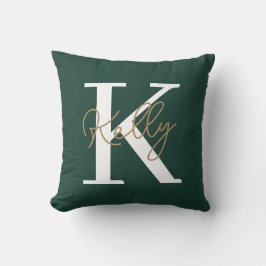 Almofada Script de Monograma Verde Moderno Emerald