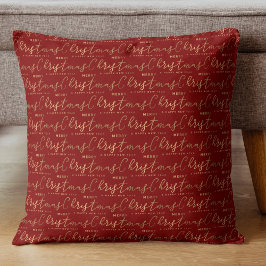 Almofada Script Dourado de Natal Vermelho