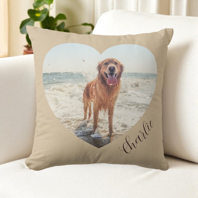 Almofada Script Pet Coração Foto Cachorro Personalizado Mod (Script Pet Heart Photo Modern Personalized Dog Throw Pillow)