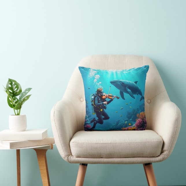 Almofada Scuba Diver Playing a Violin For a Whale (Cadeira)