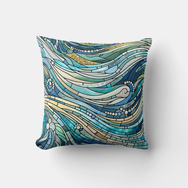 Almofada Sea of Waves Teal Mosaic Fine Art (Frente)