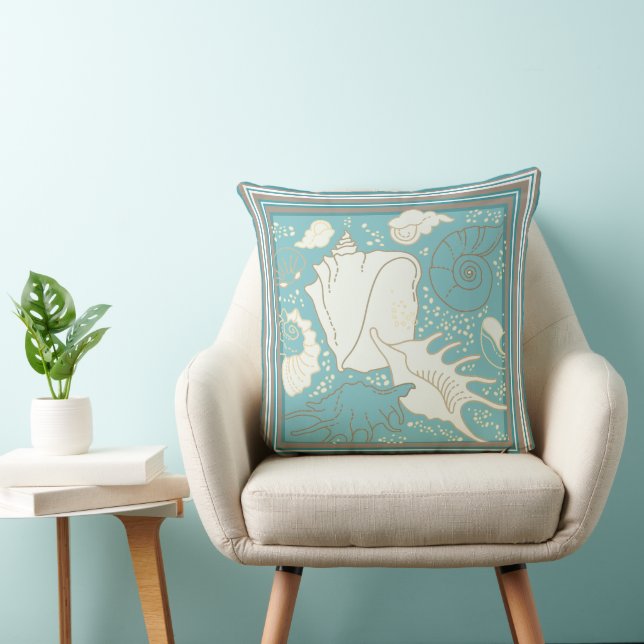 Almofada Sea Shells Blue Sand Shades Background (Cadeira)