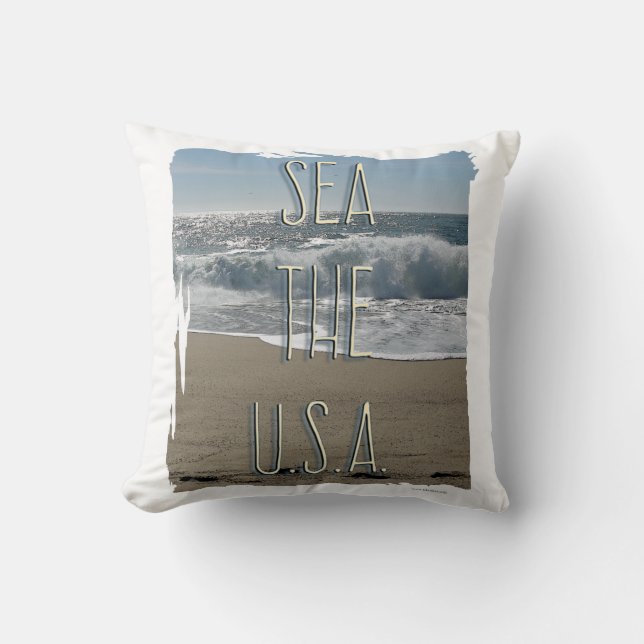 Almofada Sea The U.S.A Beach Life Fund Summer Slogan (Frente)