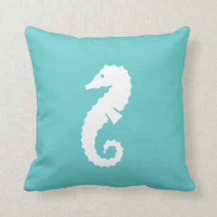 Almofada SEAHORSE BRANCO no travesseiro azul-lacrimogêneo