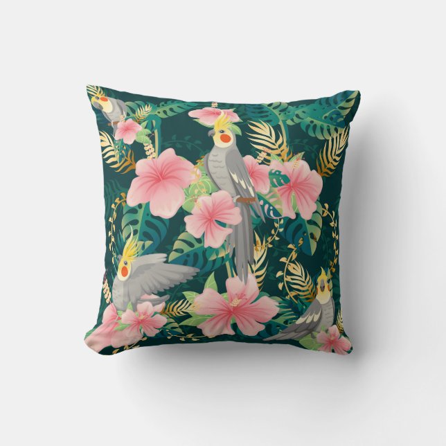 Almofada Seamless pattern cute cockatiel parrot sits on gre (Frente)