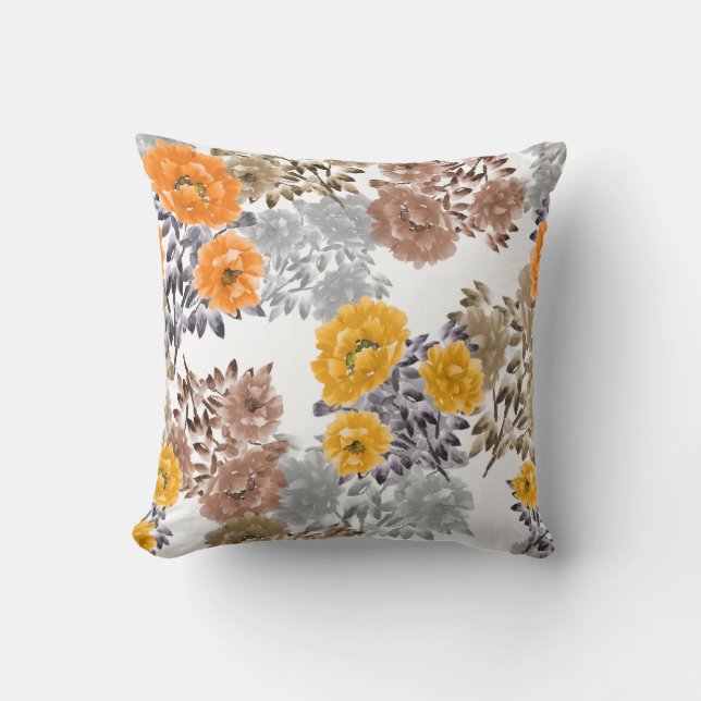 Almofada Seamless pattern of orange, yellow, beige flowers  (Frente)