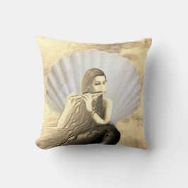 Almofada Seashell and Woman Playing Flute Throw Pillow