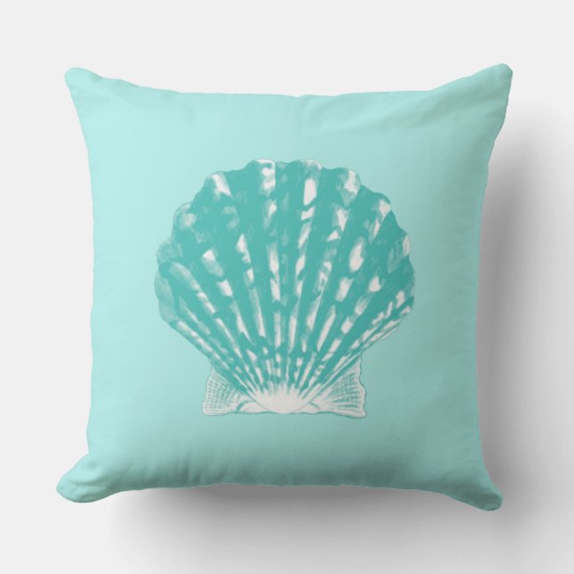 Almofada Seashell - aqua mole e branco (Frente)