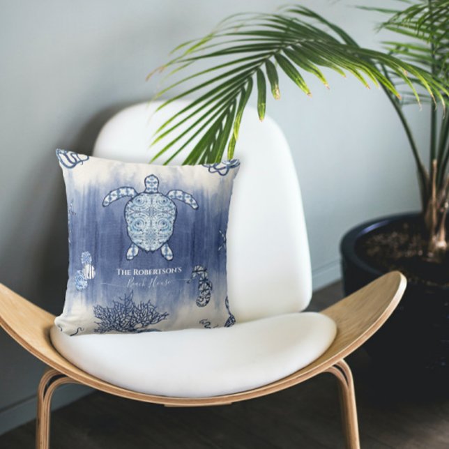 Almofada Seashell Beach House Marinho Sea Turtle Nome do Ma (Criador carregado)