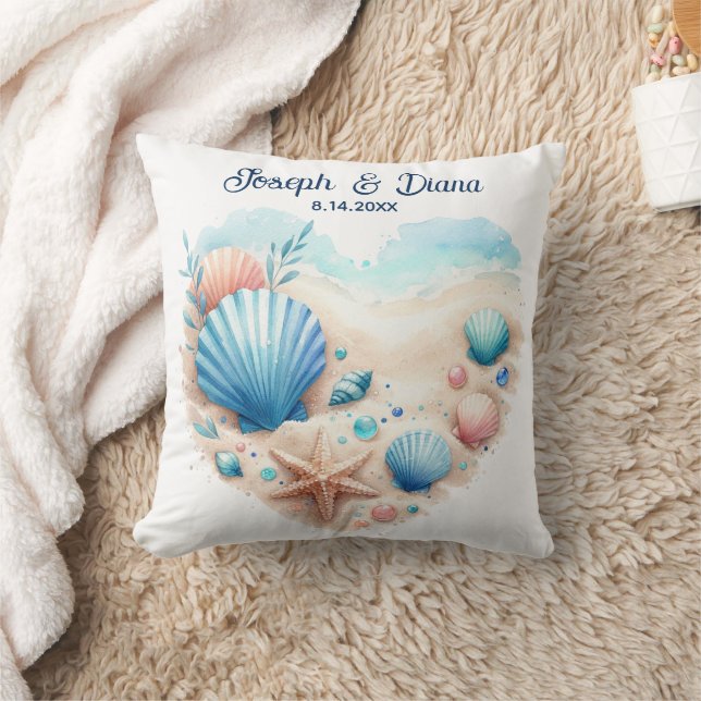 Almofada Seashell Beach Valentine Anniversary Names (Cobertor)