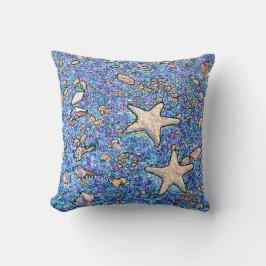 Almofada Seashells abstratos no travesseiro azul da areia