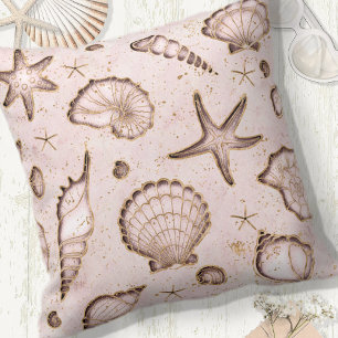Almofada Seashells Starfish Watercolor Blush ID782 rosa