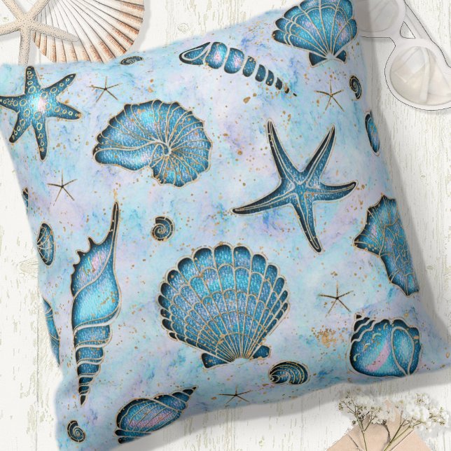 Almofada Seashells Starfish Watercolor Opal ID782 (Criador carregado)