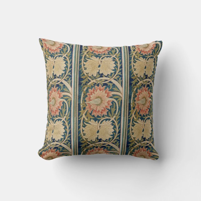 Almofada Seda Floral William Morris Bordada Antiga (Frente)