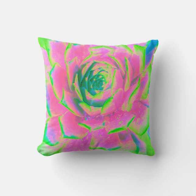 Almofada Sedum Rosette verde limão e Suculente Rosa (Frente)