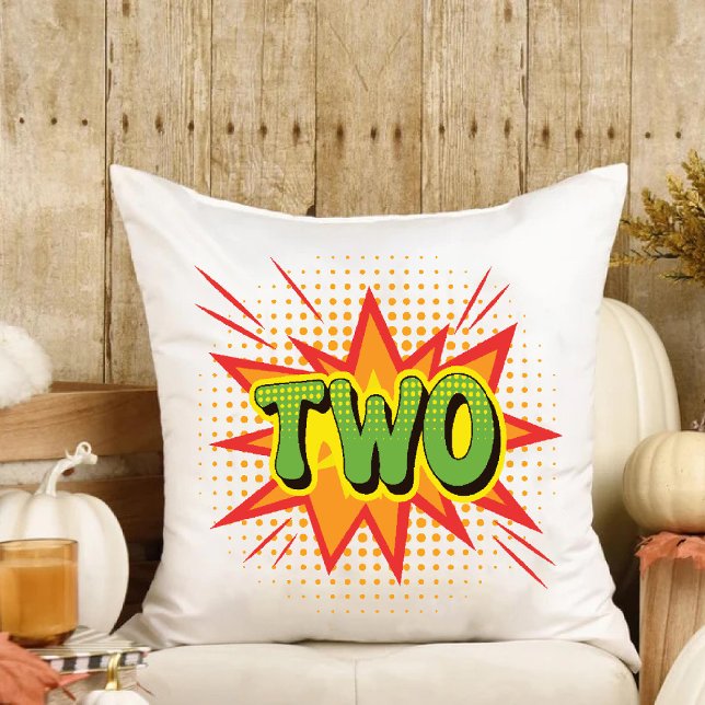 Almofada Segundo aniversário de Tema de Quente Toddler Niec (Comic Theme Toddler Niece Nephew 2nd Birthday Throw Pillow)