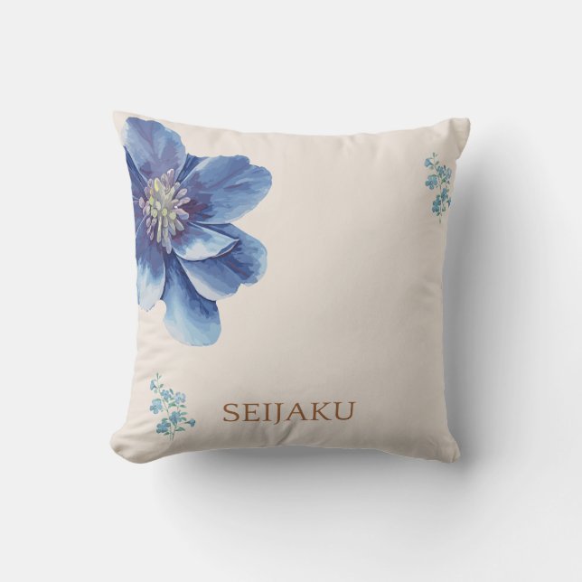 Almofada Seijaku Blue Floral Aesthetic Throw Pillow | Calmo (Frente)