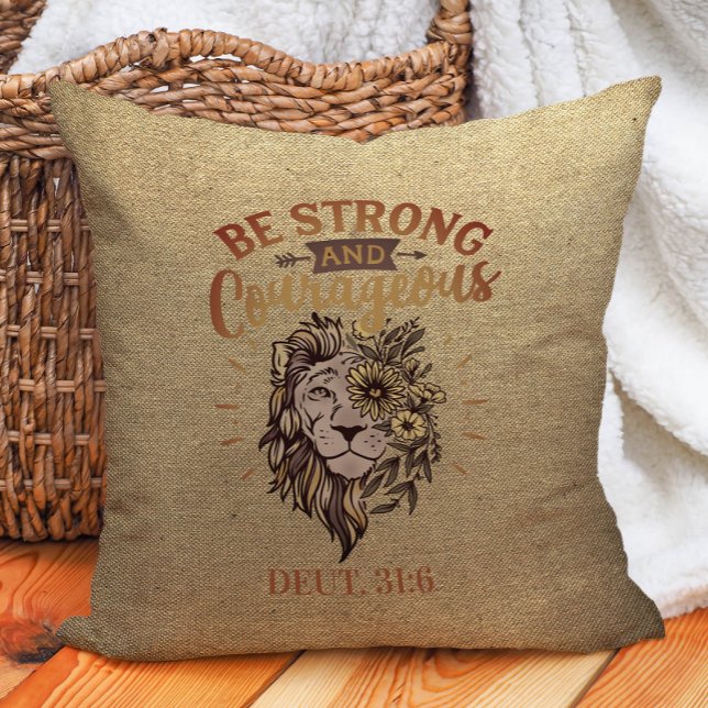 Almofada Seja Forte e Corajosa Leão Bíblia Cristã (Lion "Be strong and courageous" Christian Bible verse decorator pillow)