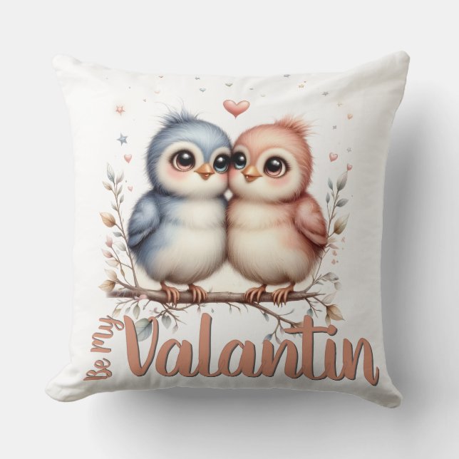 Almofada Seja Meu Valentin – Lindos Pássaros de Amor Arte d (Frente)