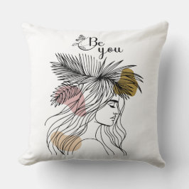 Almofada Seja Você Mulher Rosto Arte Boho Flor