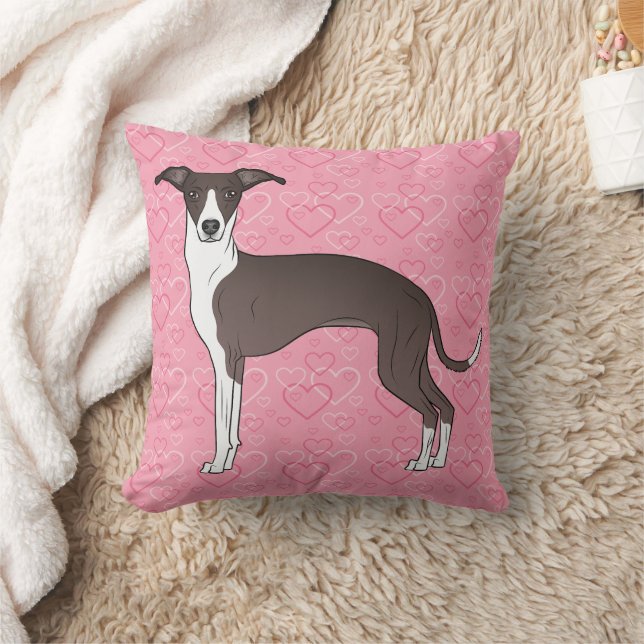 Almofada Selo E Greyhound Italiano Branco Em Corações Rosa (Cobertor)