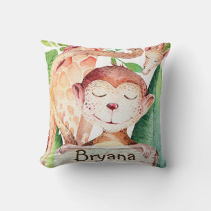 Almofada Selva Macaco e Girafa Safari Quarto Berçário